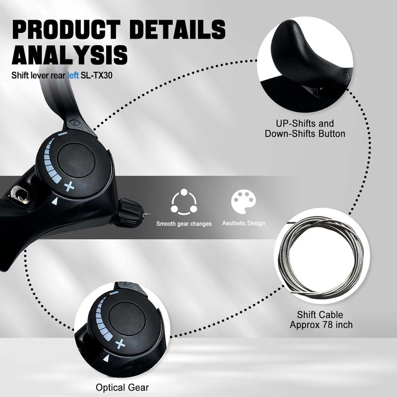 RainFlowwer Bike Gear Shifter, SL-TX30-6R Speed Shift Lever and Set, One Pair 3X6 Bike Thumb Gear Shifters for Mountaiity Road Folding Bicycle - Image 3